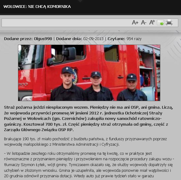 Wołowicka straż zagrożona komornikiem